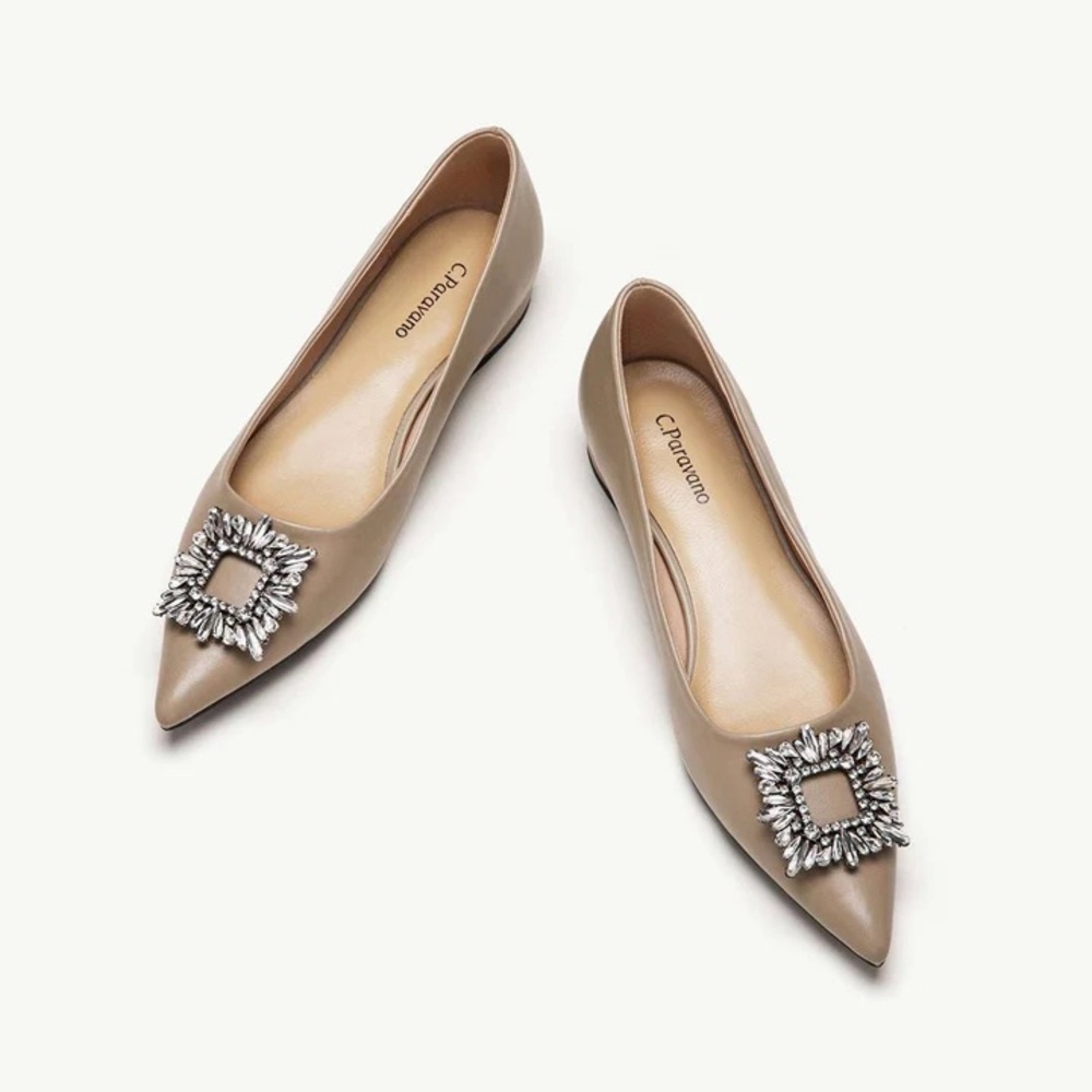 C.Paravano Women’s A6 Flats Crystal Buckle Camel EU Size 41 - US Size 10